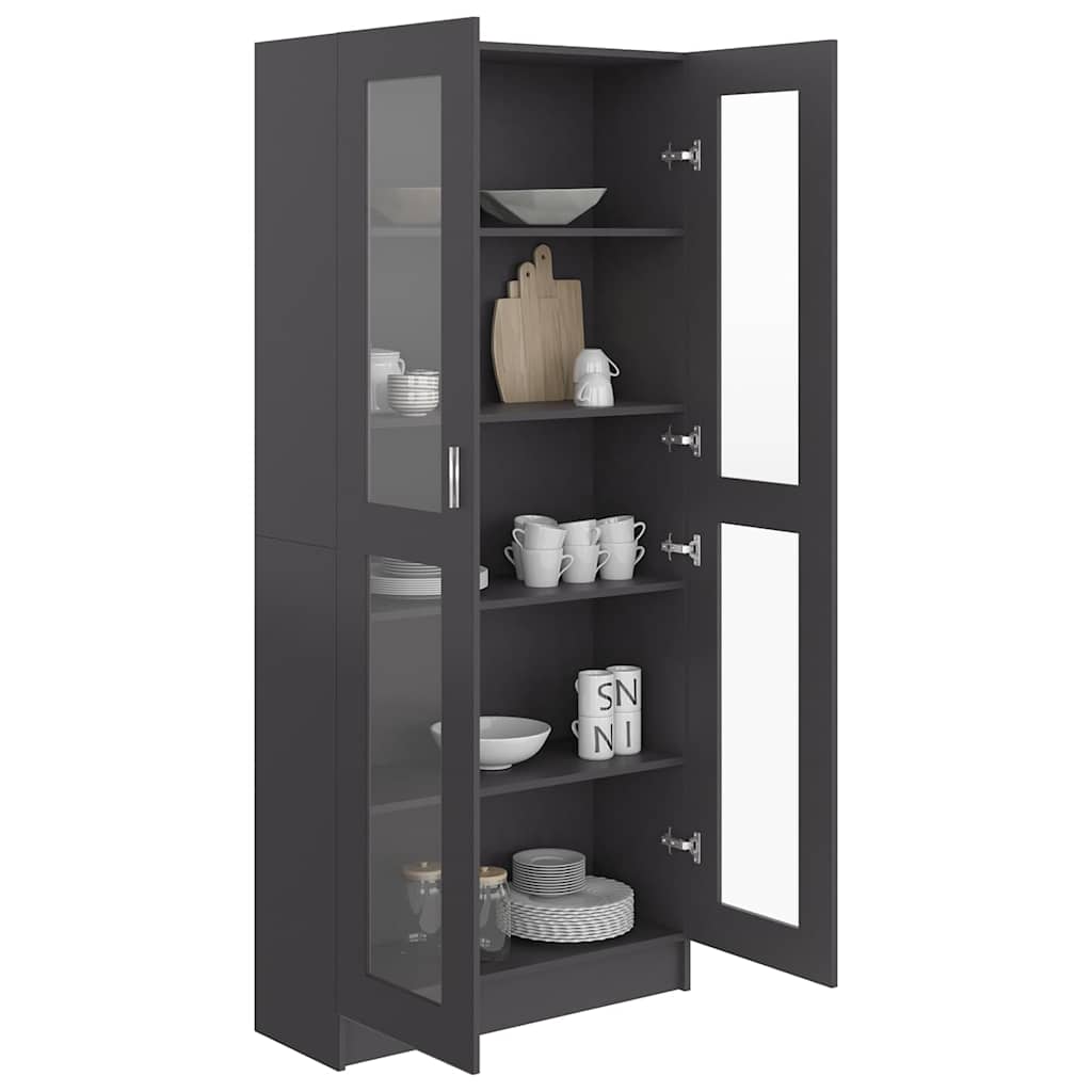 Vitrine Cabinet Grey 82.5x30.5x185 cm Engineered Wood