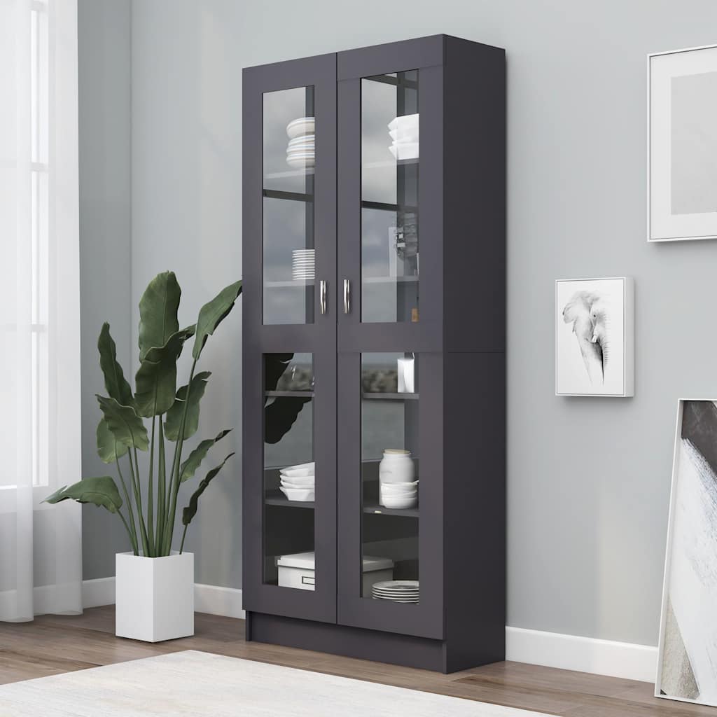 Vitrine Cabinet Grey 82.5x30.5x185 cm Engineered Wood