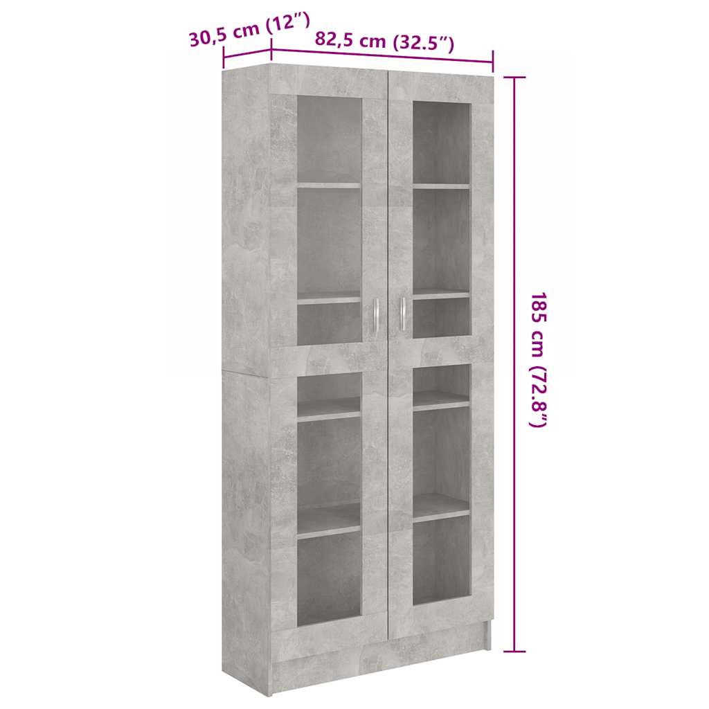 Vitrine Cabinet Concrete Grey 82.5x30.5x185.5 cm Engineered Wood