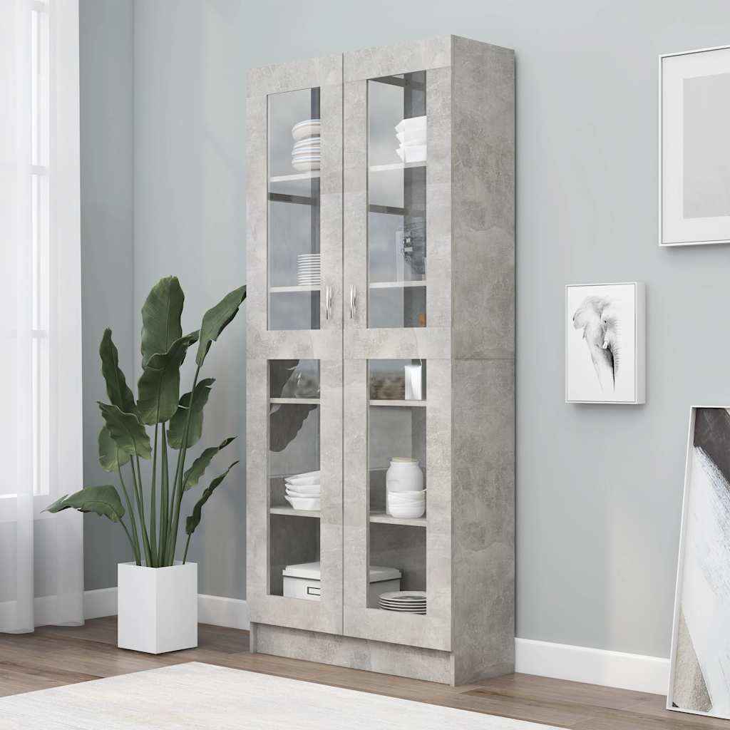 Vitrine Cabinet Concrete Grey 82.5x30.5x185.5 cm Engineered Wood