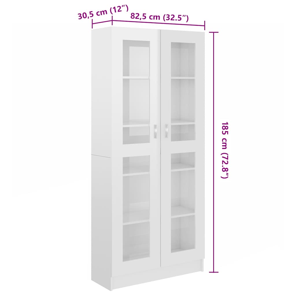 Vitrine Cabinet High Gloss White 82.5x30.5x185 cm Engineered Wood