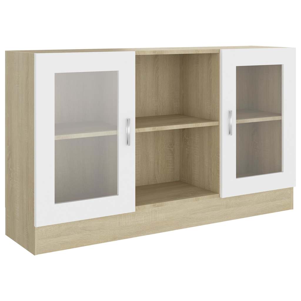 Vitrine Cabinet White and Sonoma Oak 120x30.5x70 cm Engineered Wood