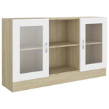 Vitrine Cabinet White and Sonoma Oak 120x30.5x70 cm Engineered Wood - Front View