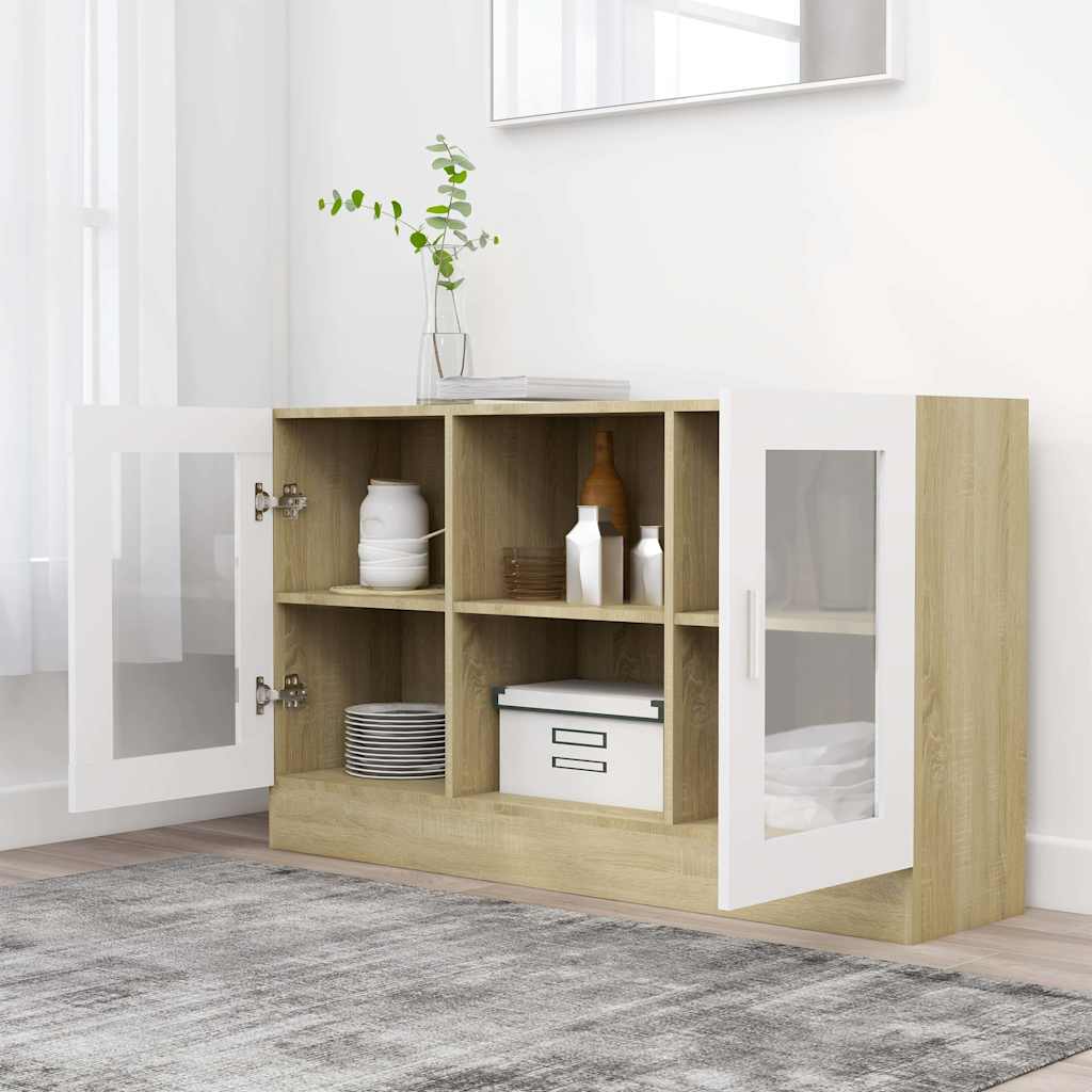 Vitrine Cabinet White and Sonoma Oak 120x30.5x70 cm Engineered Wood