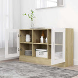 Vitrine Cabinet White and Sonoma Oak 120x30.5x70 cm Engineered Wood
