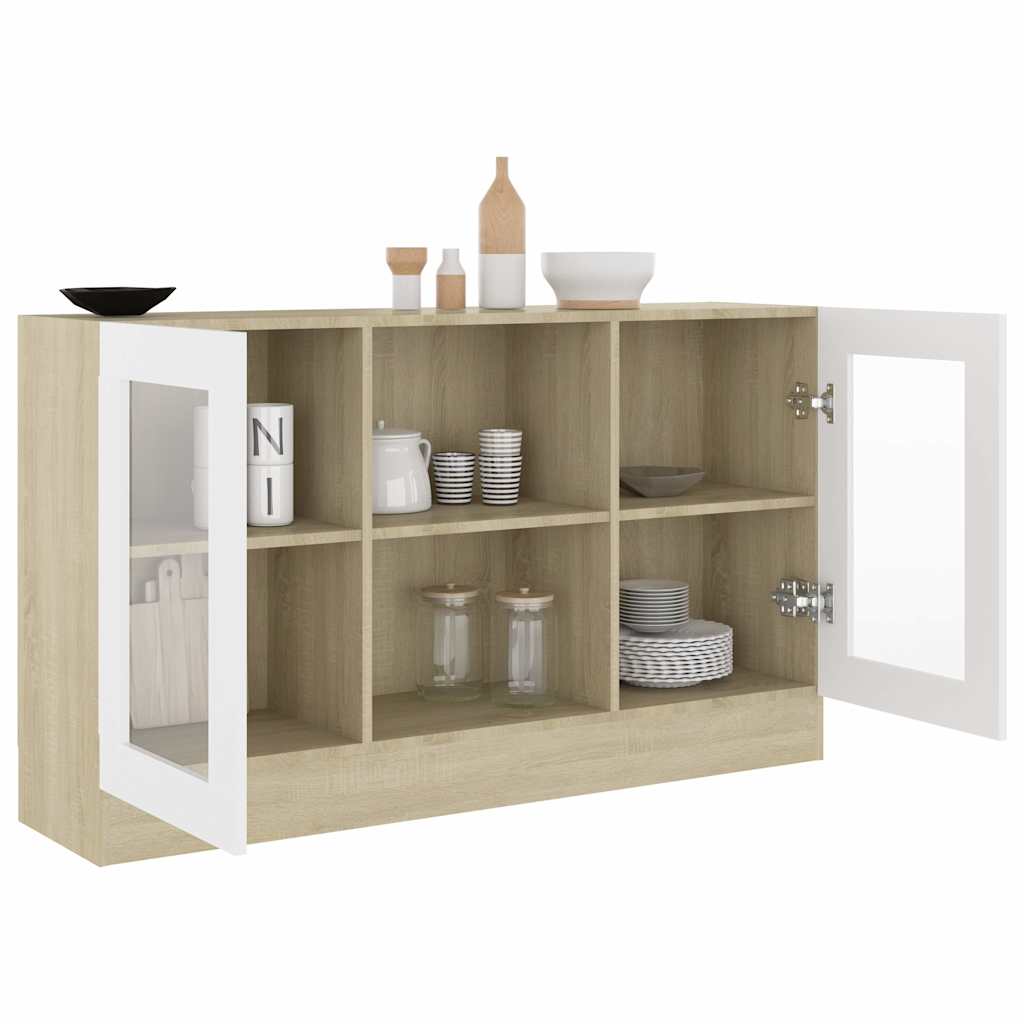 Vitrine Cabinet White and Sonoma Oak 120x30.5x70 cm Engineered Wood