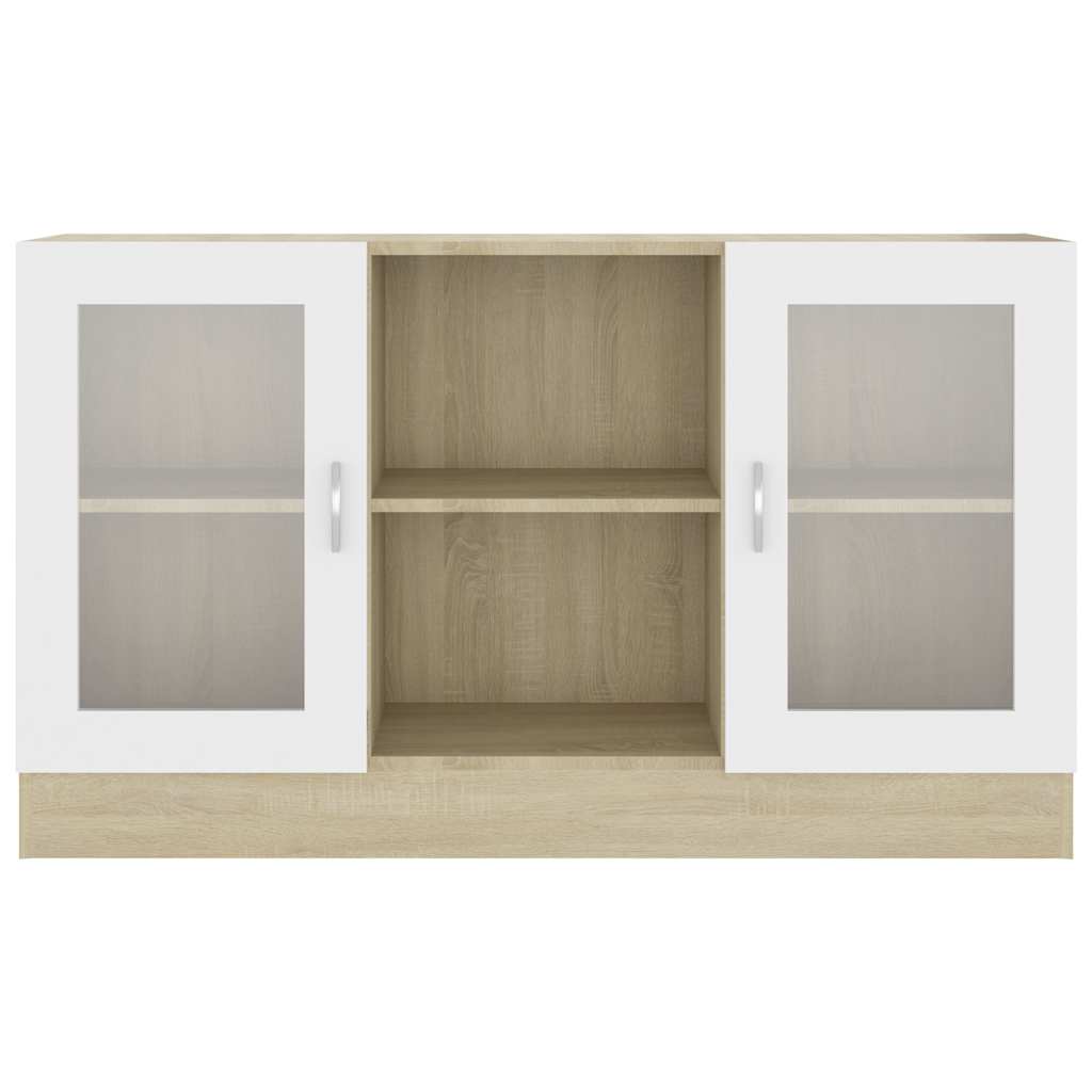 Vitrine Cabinet White and Sonoma Oak 120x30.5x70 cm Engineered Wood