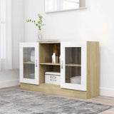 Vitrine Cabinet White and Sonoma Oak 120x30.5x70 cm Engineered Wood