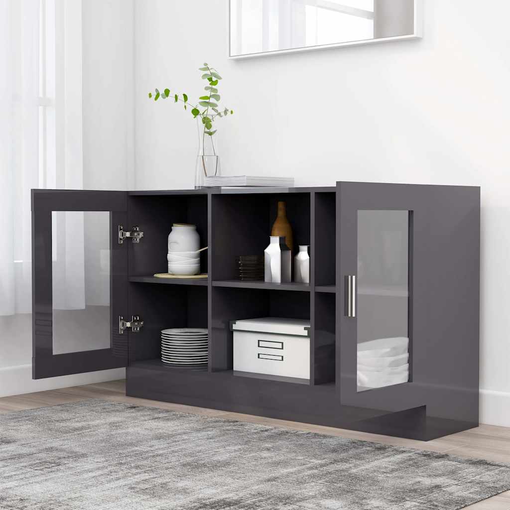 Vitrine Cabinet High Gloss Grey 120x30.5x70 cm Engineered Wood