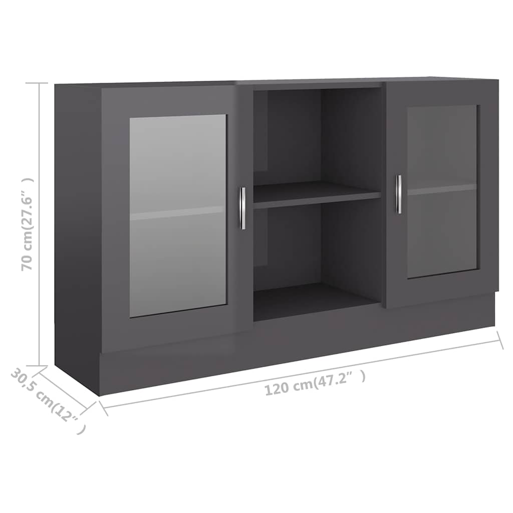 Vitrine Cabinet High Gloss Grey 120x30.5x70 cm Engineered Wood