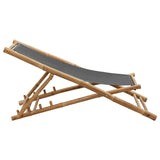 Deck Chair Bamboo and Canvas Dark Grey - 45-Degree Angle