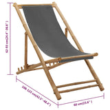 Deck Chair Bamboo and Canvas Dark Grey - Low Angle