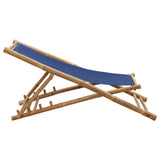 Deck Chair Bamboo and Canvas Navy Blue - 45-Degree Angle