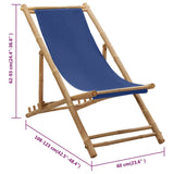 Deck Chair Bamboo and Canvas Navy Blue - Low Angle