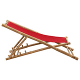 Deck Chair Bamboo and Canvas Red - 45-Degree Angle
