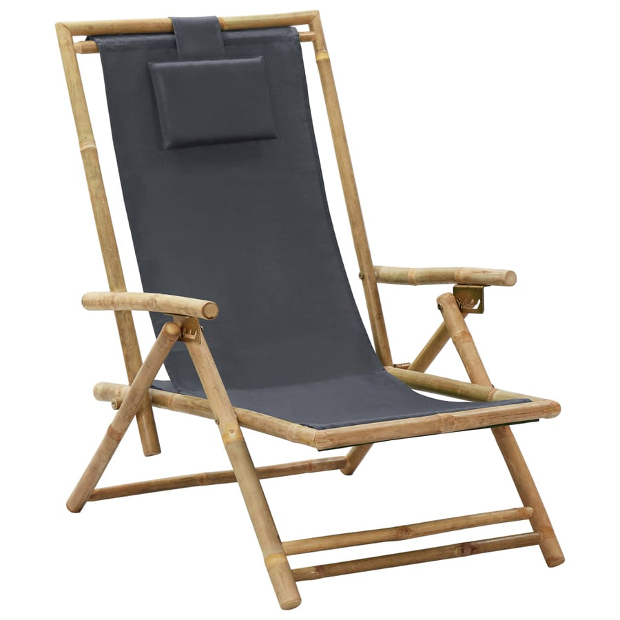 Reclining Folding Chair Dark Grey Bamboo and Fabric