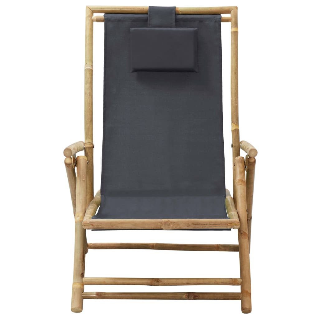 Reclining Relaxing Chair Dark Grey Bamboo and Fabric