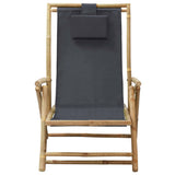 Reclining Relaxing Chair Dark Grey Bamboo and Fabric