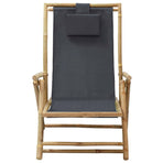 Reclining Folding Chair Dark Grey Bamboo and Fabric