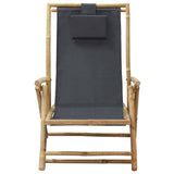 Reclining Relaxing Chair Dark Grey Bamboo and Fabric - Front View