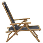 Reclining Folding Chair Dark Grey Bamboo and Fabric