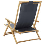 Reclining Folding Chair Dark Grey Bamboo and Fabric