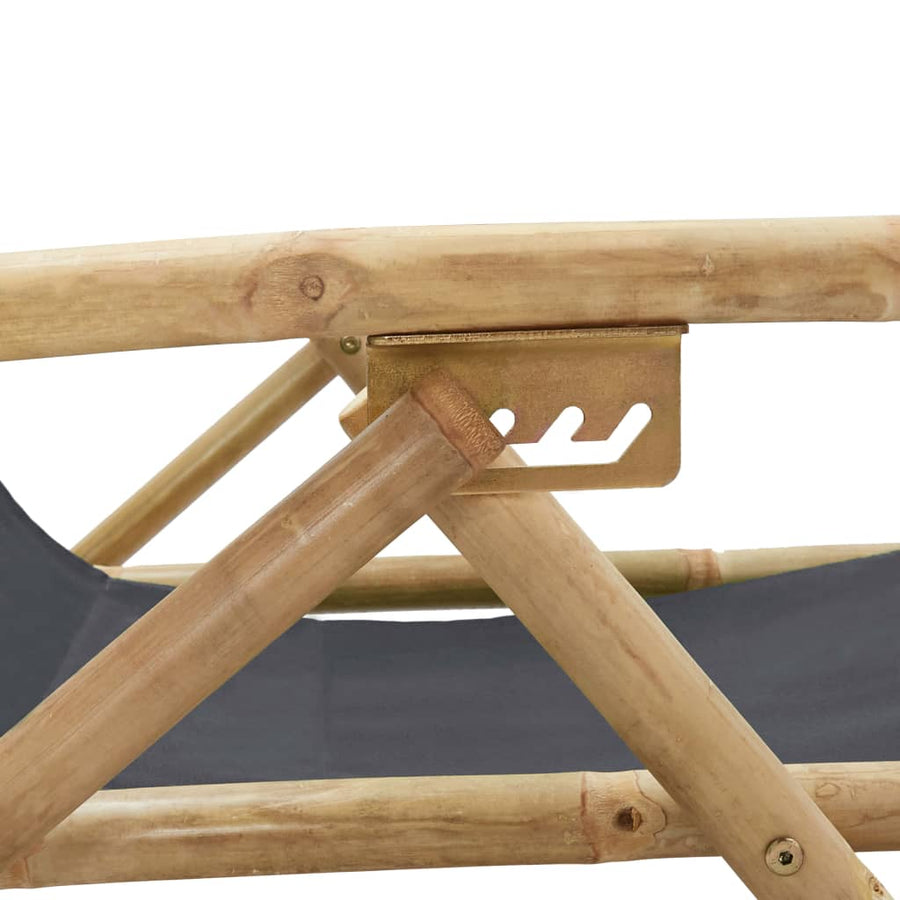Reclining Folding Chair Dark Grey Bamboo and Fabric