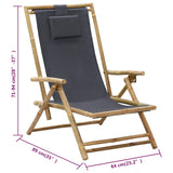 Reclining Relaxing Chair Dark Grey Bamboo and Fabric - Low Angle