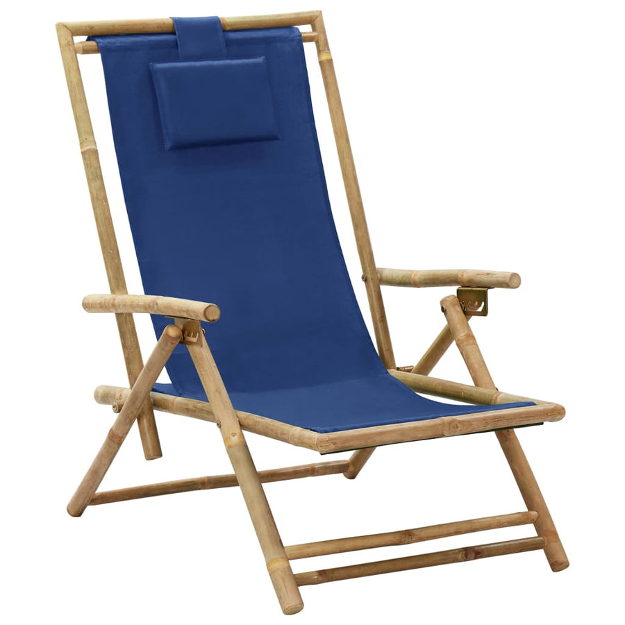 Reclining Folding Chair Navy Blue Bamboo and Fabric