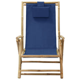 Reclining Relaxing Chair Navy Blue Bamboo and Fabric - Front View