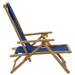 Reclining Folding Chair Navy Blue Bamboo and Fabric