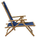 Reclining Relaxing Chair Navy Blue Bamboo and Fabric - Side View