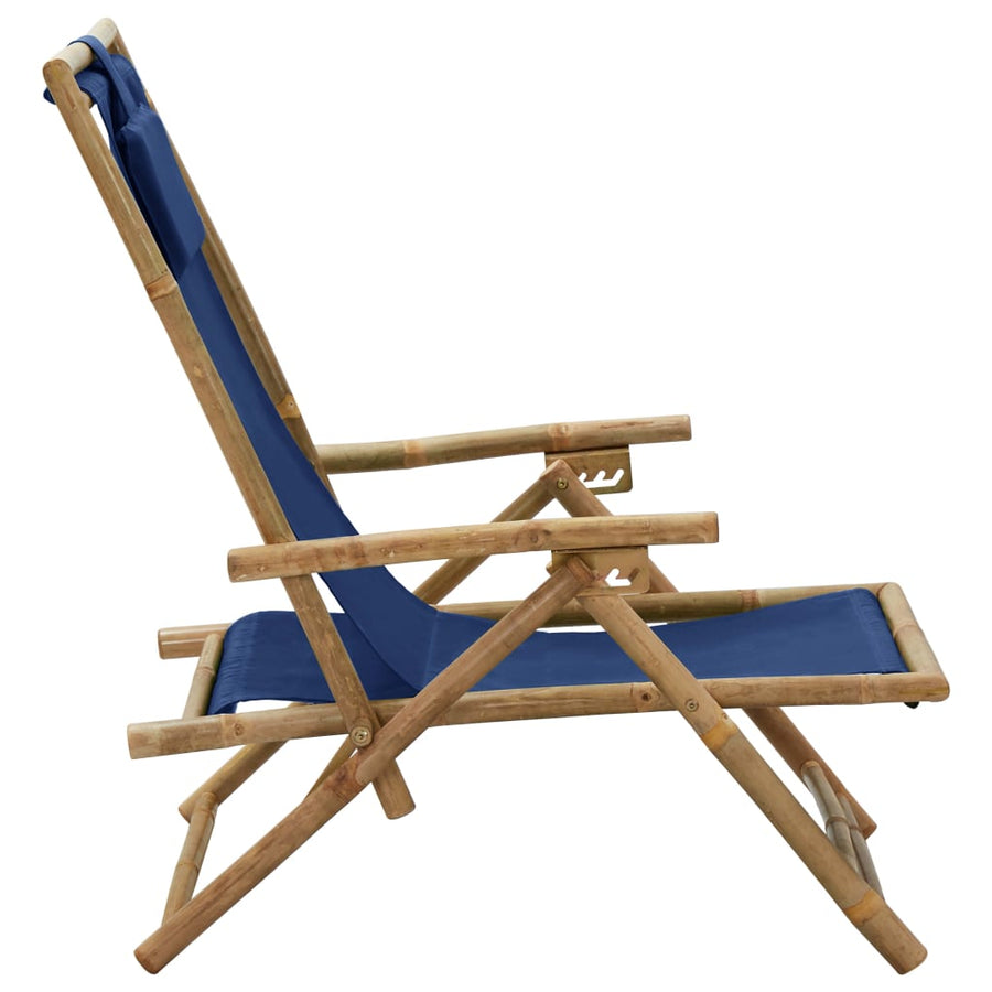 Reclining Folding Chair Navy Blue Bamboo and Fabric