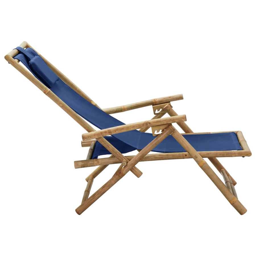 Reclining Folding Chair Navy Blue Bamboo and Fabric