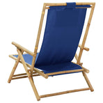 Reclining Folding Chair Navy Blue Bamboo and Fabric