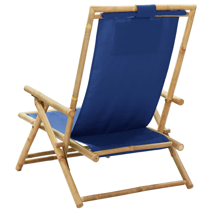 Reclining Folding Chair Navy Blue Bamboo and Fabric