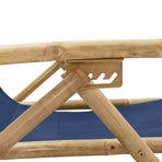 Reclining Folding Chair Navy Blue Bamboo and Fabric