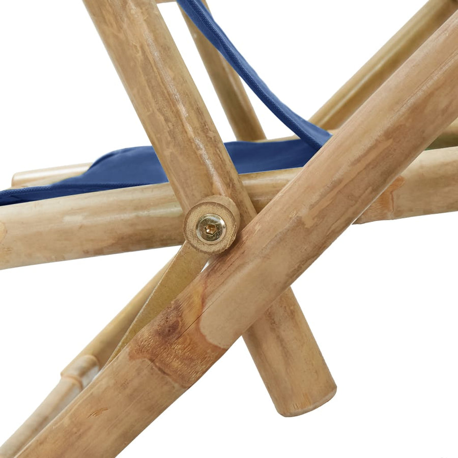 Reclining Folding Chair Navy Blue Bamboo and Fabric