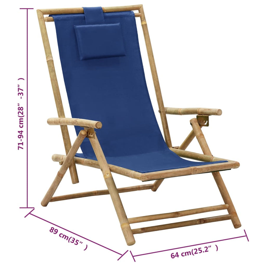 Reclining Folding Chair Navy Blue Bamboo and Fabric