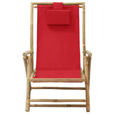 Reclining Relaxing Chair Red Bamboo and Fabric - Front View