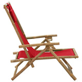 Reclining Relaxing Chair Red Bamboo and Fabric - Side View