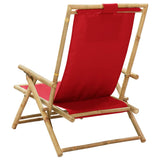 Reclining Relaxing Chair Red Bamboo and Fabric