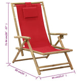Reclining Relaxing Chair Red Bamboo and Fabric - Low Angle