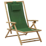 Reclining Folding Chair Green Bamboo and Fabric