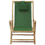 Reclining Relaxing Chair Green Bamboo and Fabric