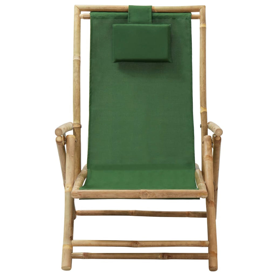 Reclining Folding Chair Green Bamboo and Fabric