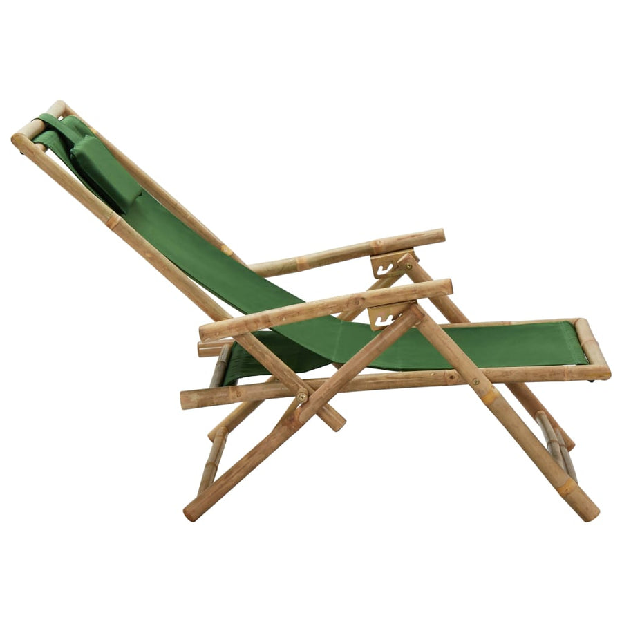 Reclining Folding Chair Green Bamboo and Fabric