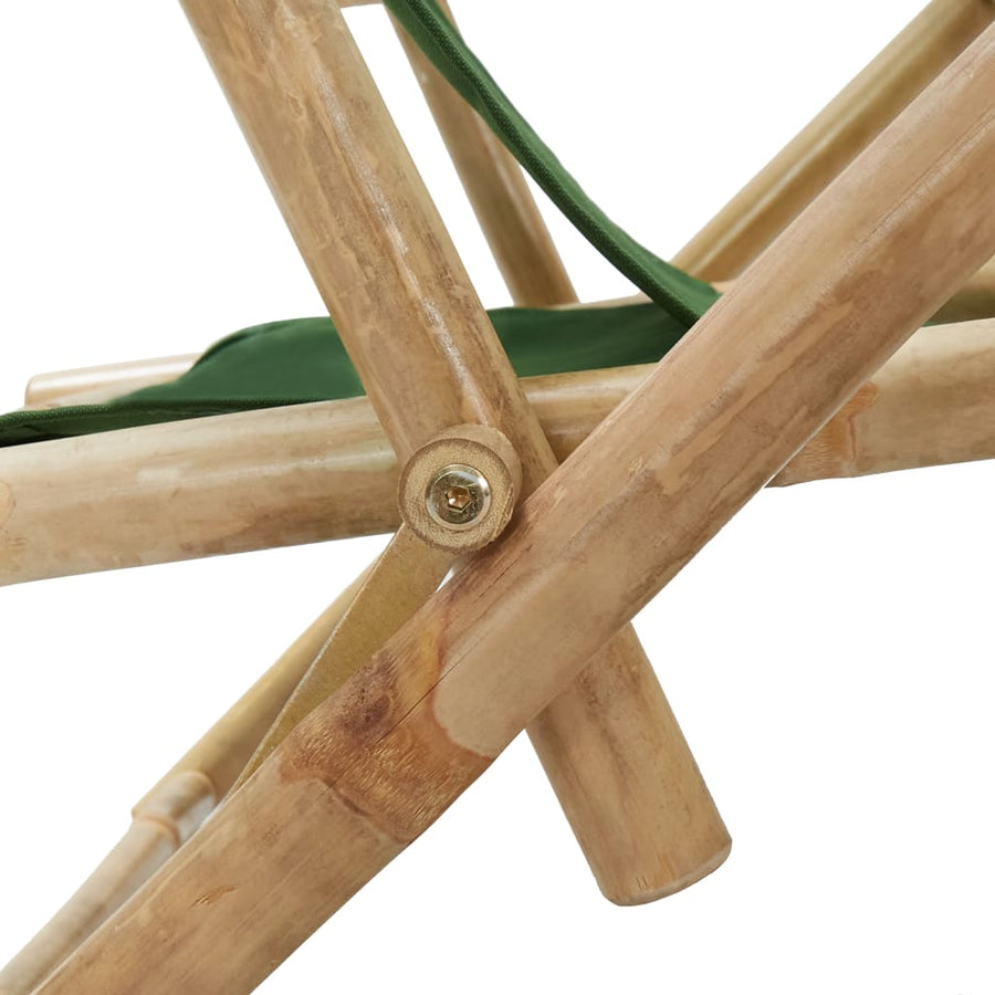 Reclining Folding Chair Green Bamboo and Fabric