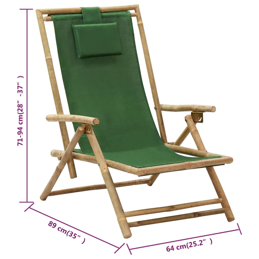 Reclining Folding Chair Green Bamboo and Fabric