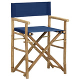 Folding Director's Chairs 2 pcs Blue Bamboo and Fabric - Front View